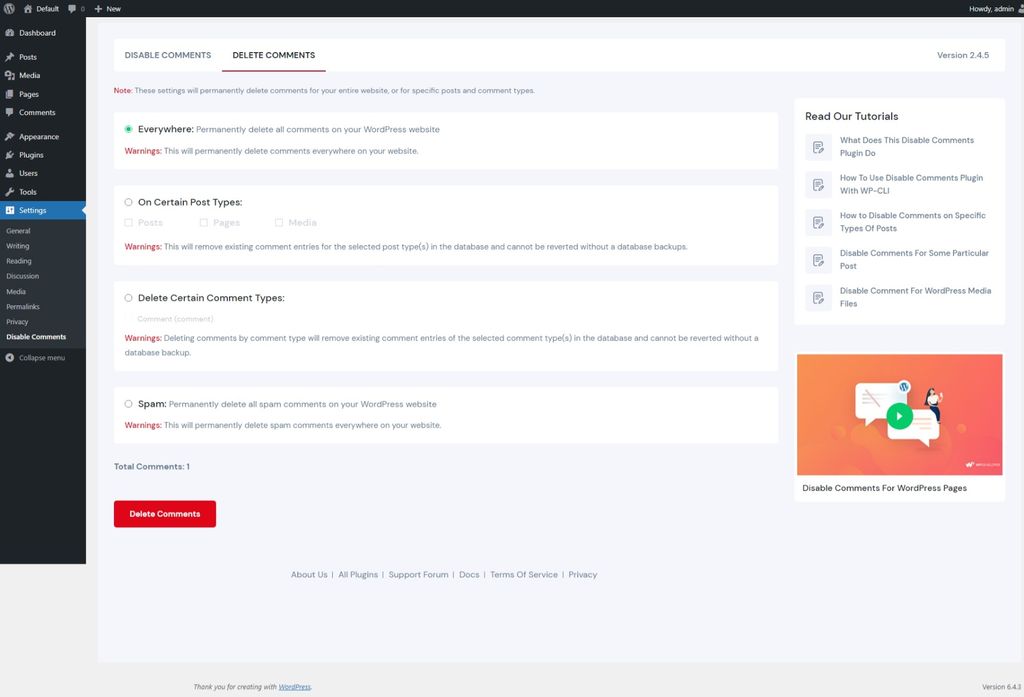 Deleting all WordPress comments using a plugin. Deleting all WordPress comments using a plugin.