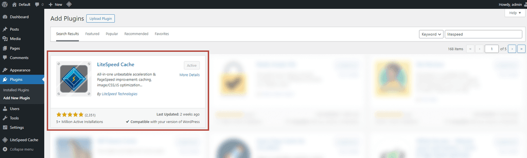 Installing LiteSpeed Cache WordPress plugin. Installing LiteSpeed Cache WordPress plugin.