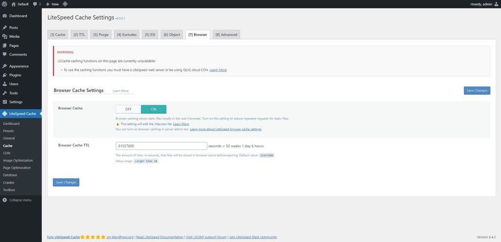 LiteSpeed Cache: Cache page > Browser tab. LiteSpeed Cache: Cache page > Browser tab.