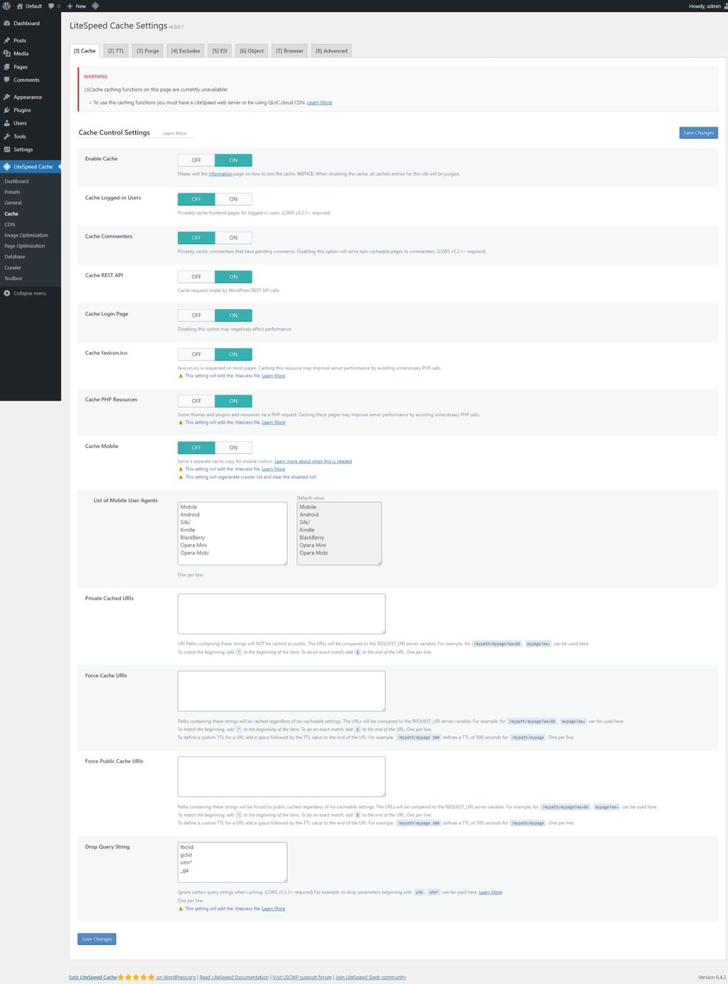 LiteSpeed Cache: Cache page > Cache tab. LiteSpeed Cache: Cache page > Cache tab.