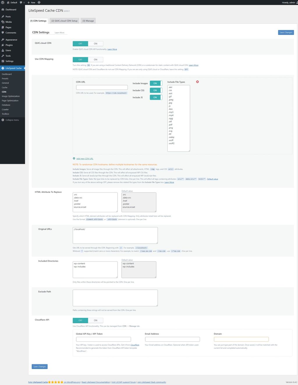 LiteSpeed Cache: CDN page > CDN Settings tab. LiteSpeed Cache: CDN page > CDN Settings tab.