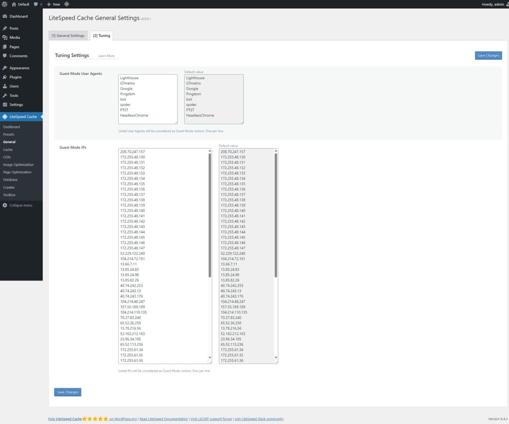 LiteSpeed Cache: General page > Tuning tab. LiteSpeed Cache: General page > Tuning tab.