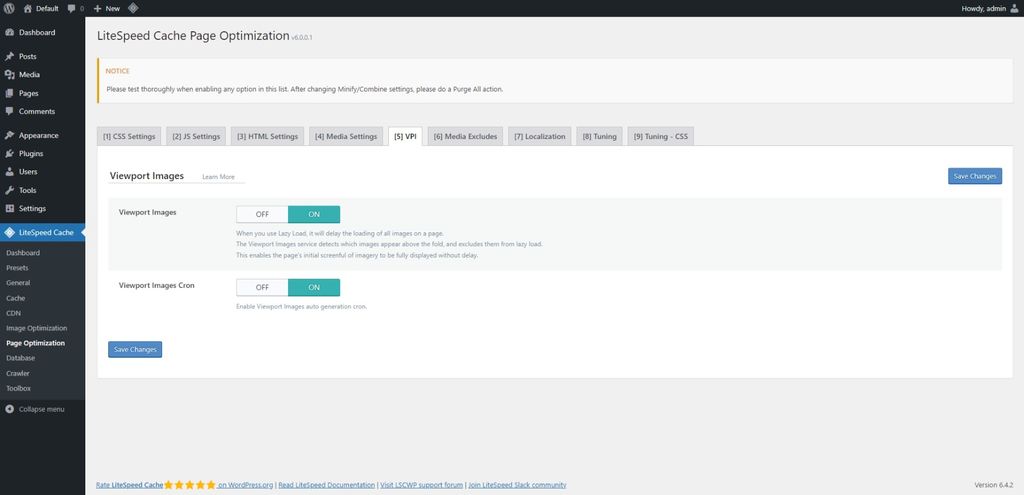 LiteSpeed Cache: Page Optimization page > VPI tab. LiteSpeed Cache: Page Optimization page > VPI tab.