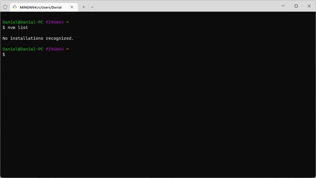 Using the nvm list command to confirm the Node.js uninstall. Using the nvm list command to confirm the Node.js uninstall.