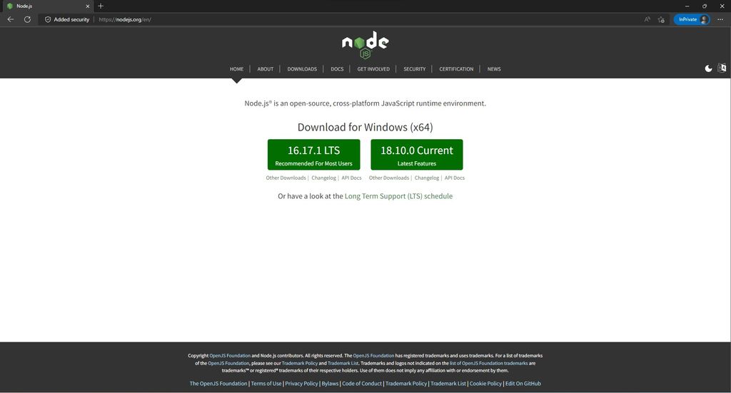 Node.js website. Node.js website.