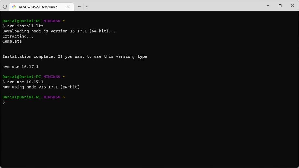 Using the nvm use command to use the currently installed version of Node.js. Using the nvm use command to use the currently installed version of Node.js.