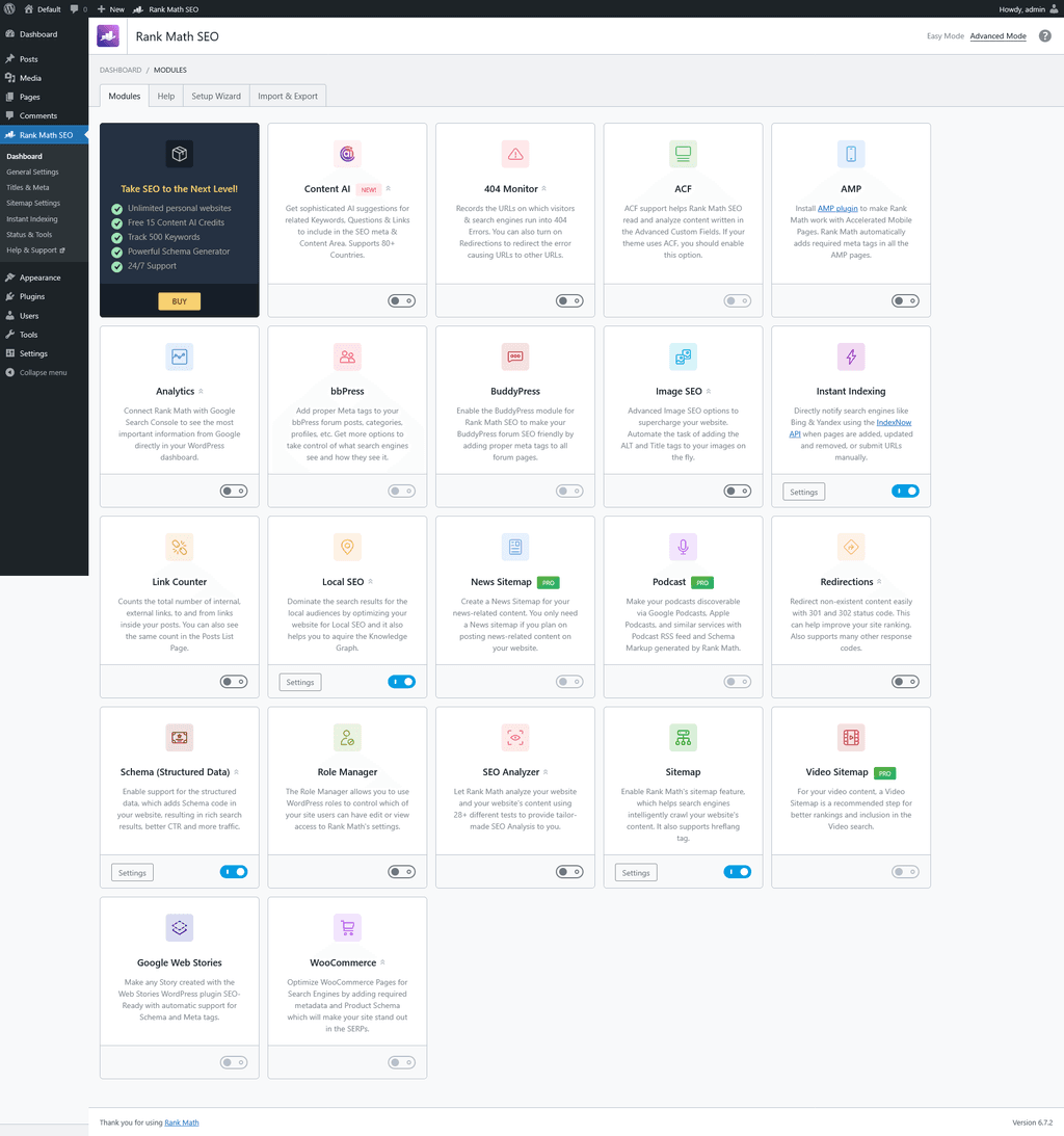 Rank Math Dashboard page. Rank Math Dashboard page.