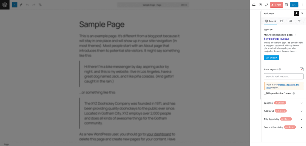 Editing the SEO details of WordPress content. Editing the SEO details of WordPress content.