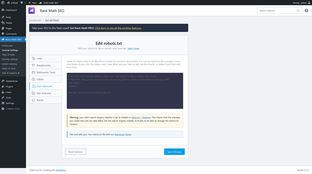 General Settings > Edit robots.txt tab. General Settings > Edit robots.txt tab.