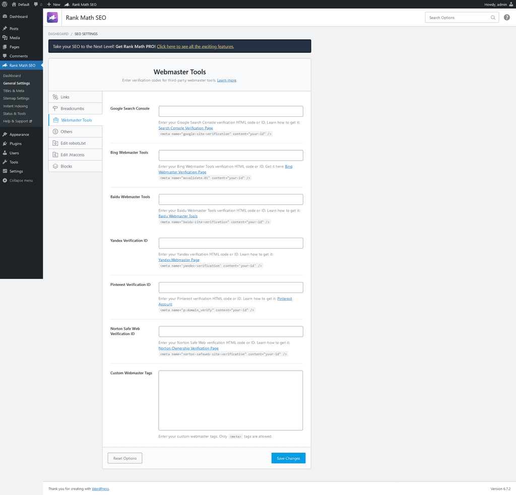 General Settings > Webmaster Tools tab. General Settings > Webmaster Tools tab.