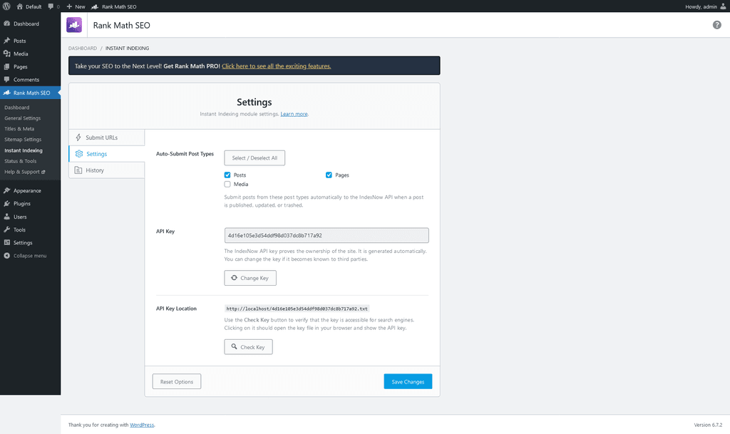 Instant Indexing > Settings tab. Instant Indexing > Settings tab.