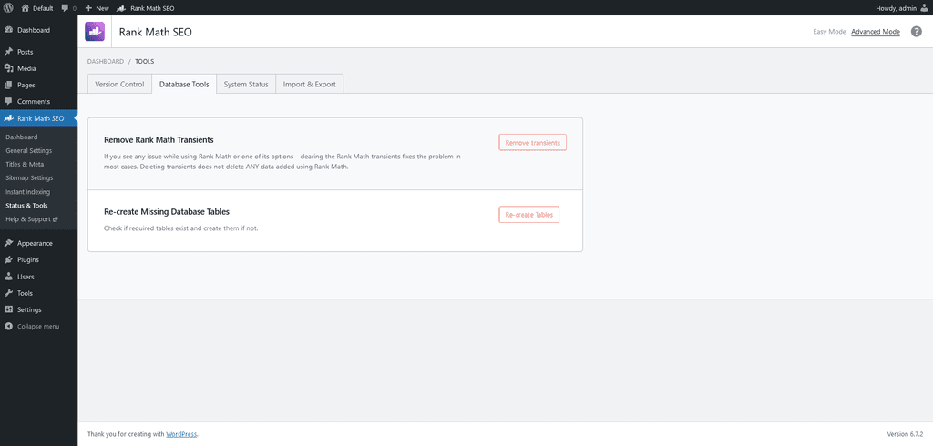 Status & Tools > Database Tools tab. Status & Tools > Database Tools tab.