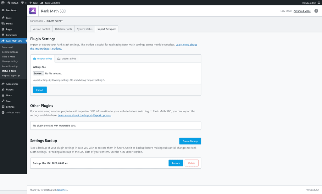 Status & Tools > Import & Export tab. Status & Tools > Import & Export tab.