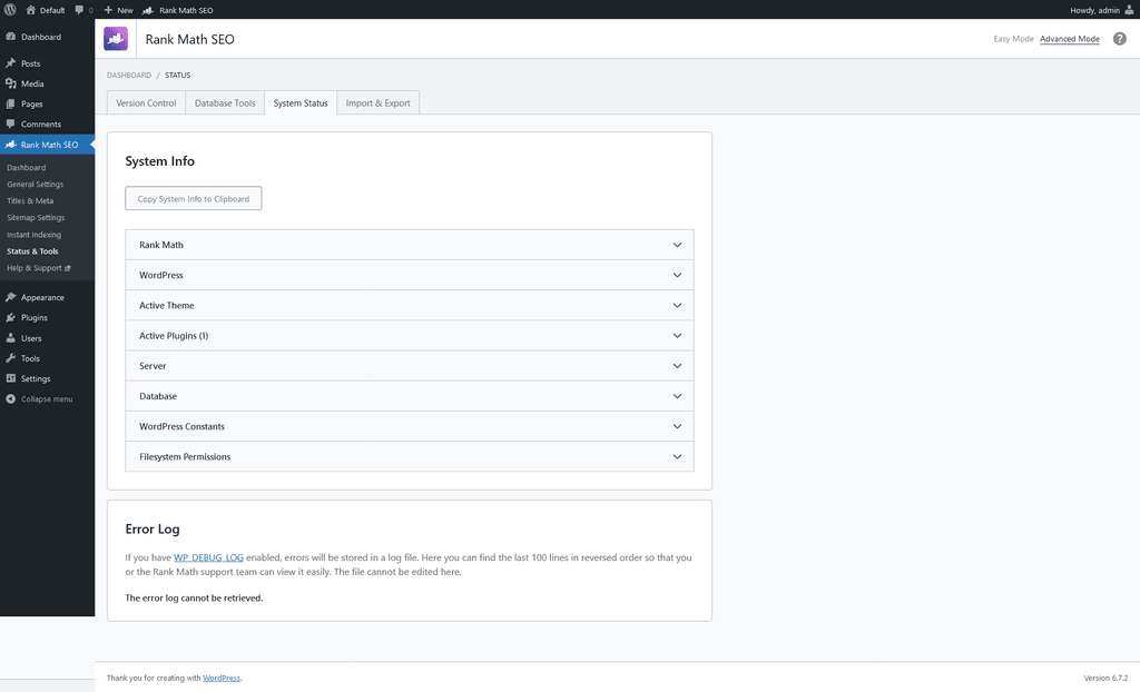 Status & Tools > System Status tab. Status & Tools > System Status tab.