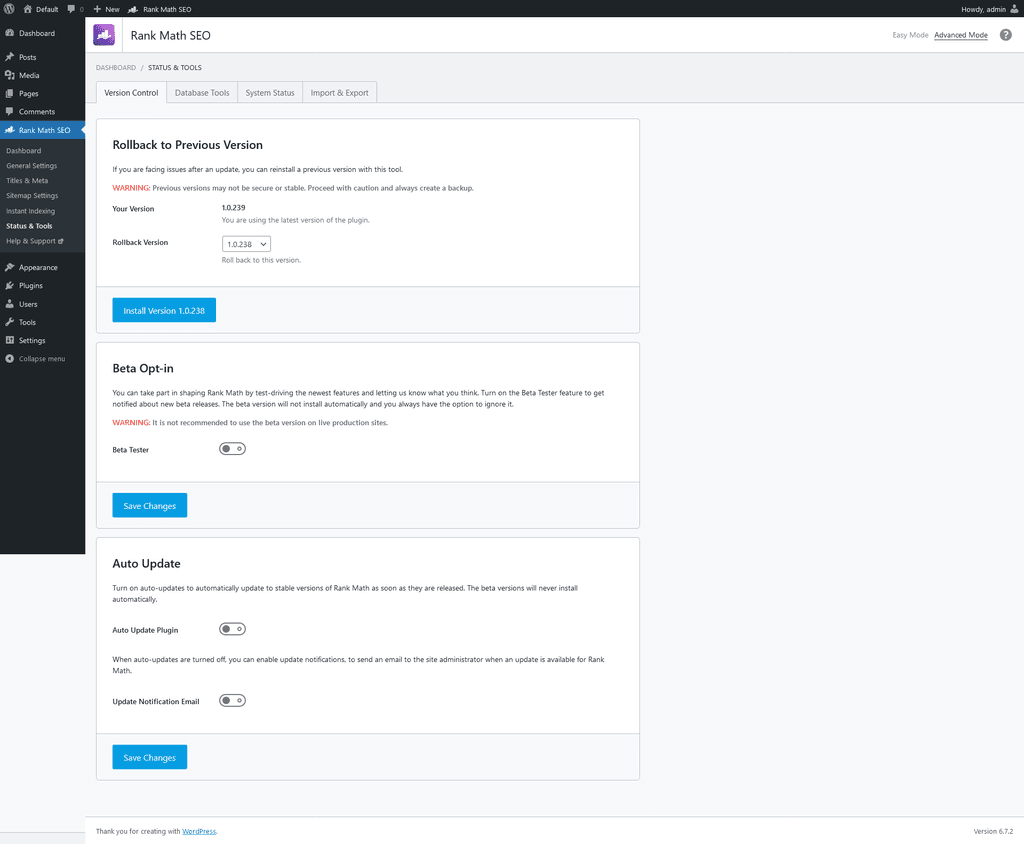 Status & Tools > Version Control tab. Status & Tools > Version Control tab.