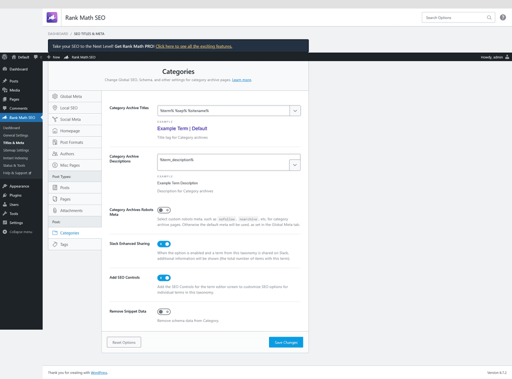 Titles & Meta > Categories tab. Titles & Meta > Categories tab.