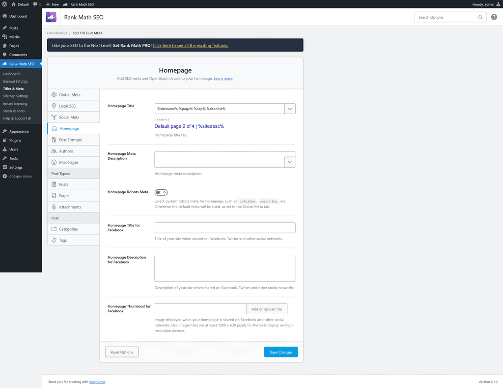 Titles & Meta > Homepage tab. Titles & Meta > Homepage tab.