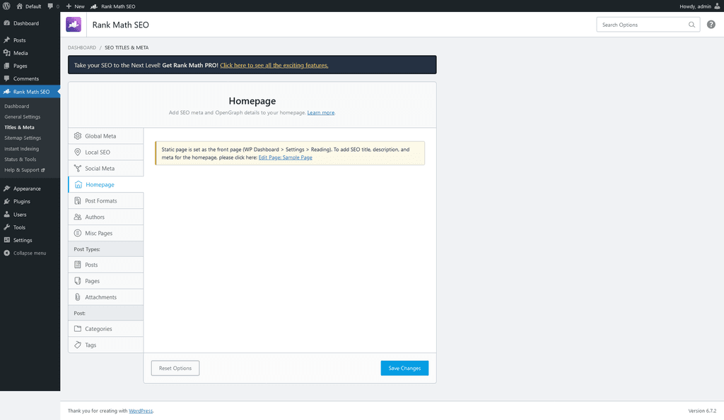 Titles & Meta > Homepage tab. Titles & Meta > Homepage tab.