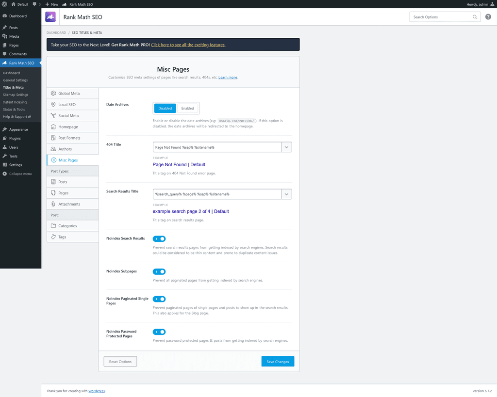 Titles & Meta > Misc Pages tab. Titles & Meta > Misc Pages tab.