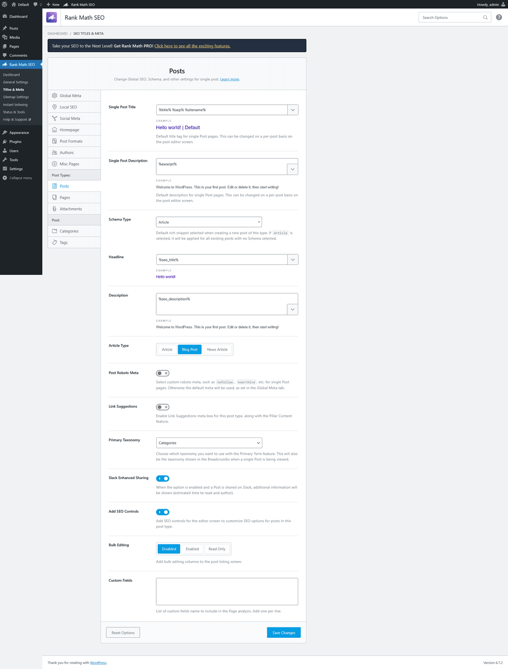 Titles & Meta > Posts tab. Titles & Meta > Posts tab.