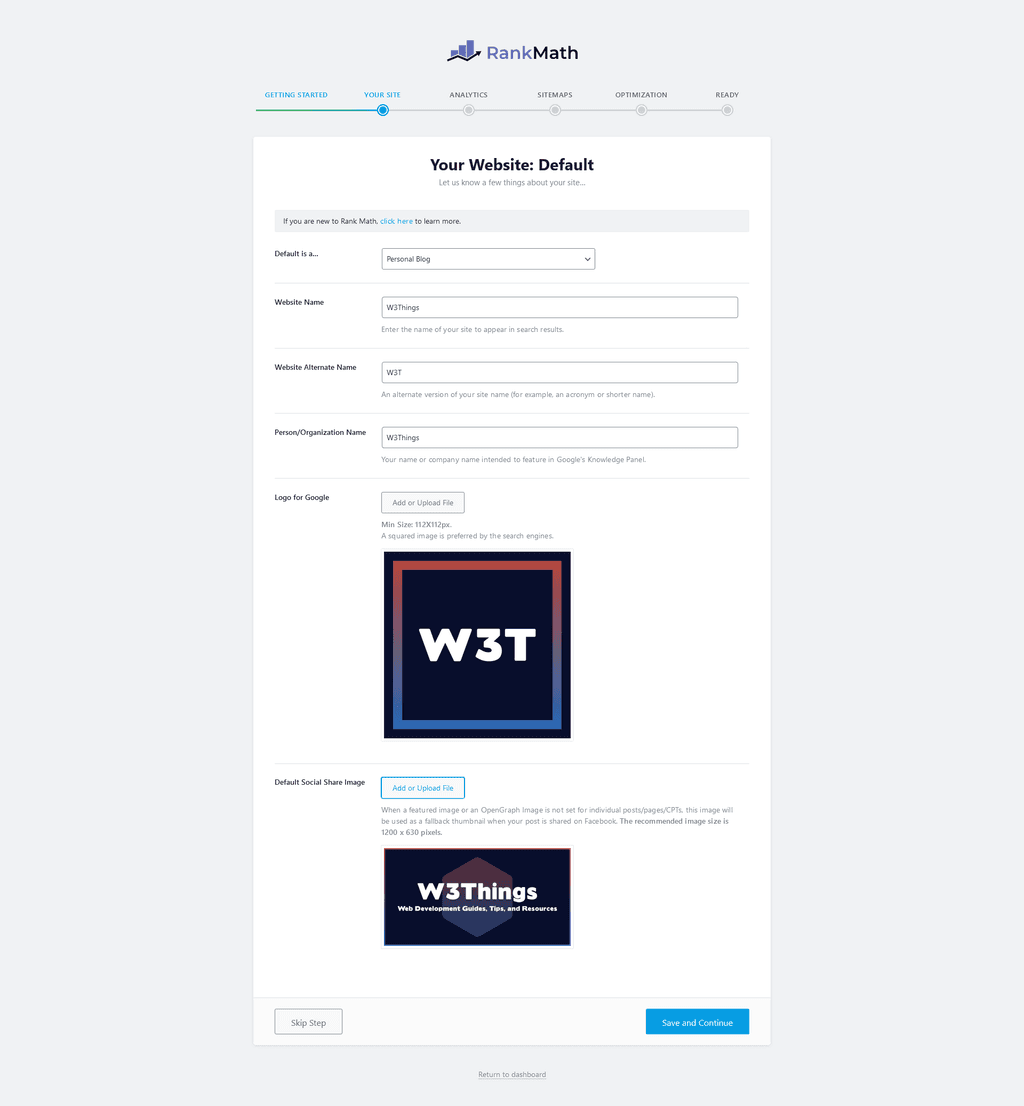 Setup wizard β site details. Setup wizard β site details.