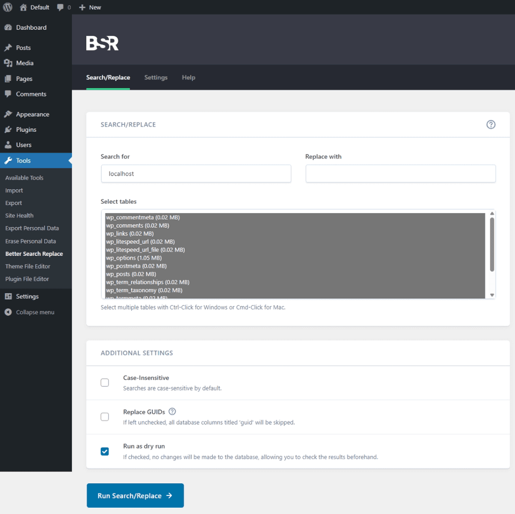 Searching and replacing the WordPress domain URL. Searching and replacing the WordPress domain URL.